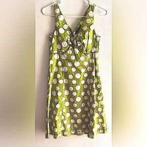 Women’s grass-green polka-dot lined cotton dress.